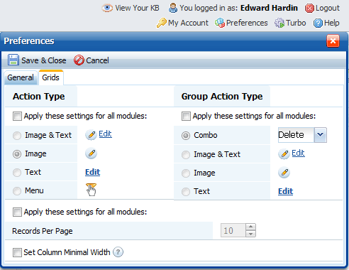 Global grid settings