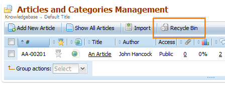 Recycle Bin button on articles toolbar