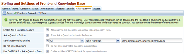 Ask Question settings