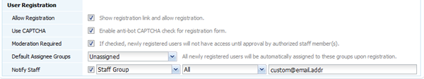 User registration settings