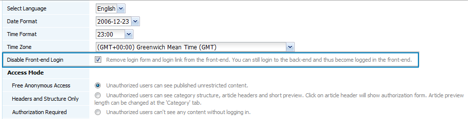 Disable Front-end Login